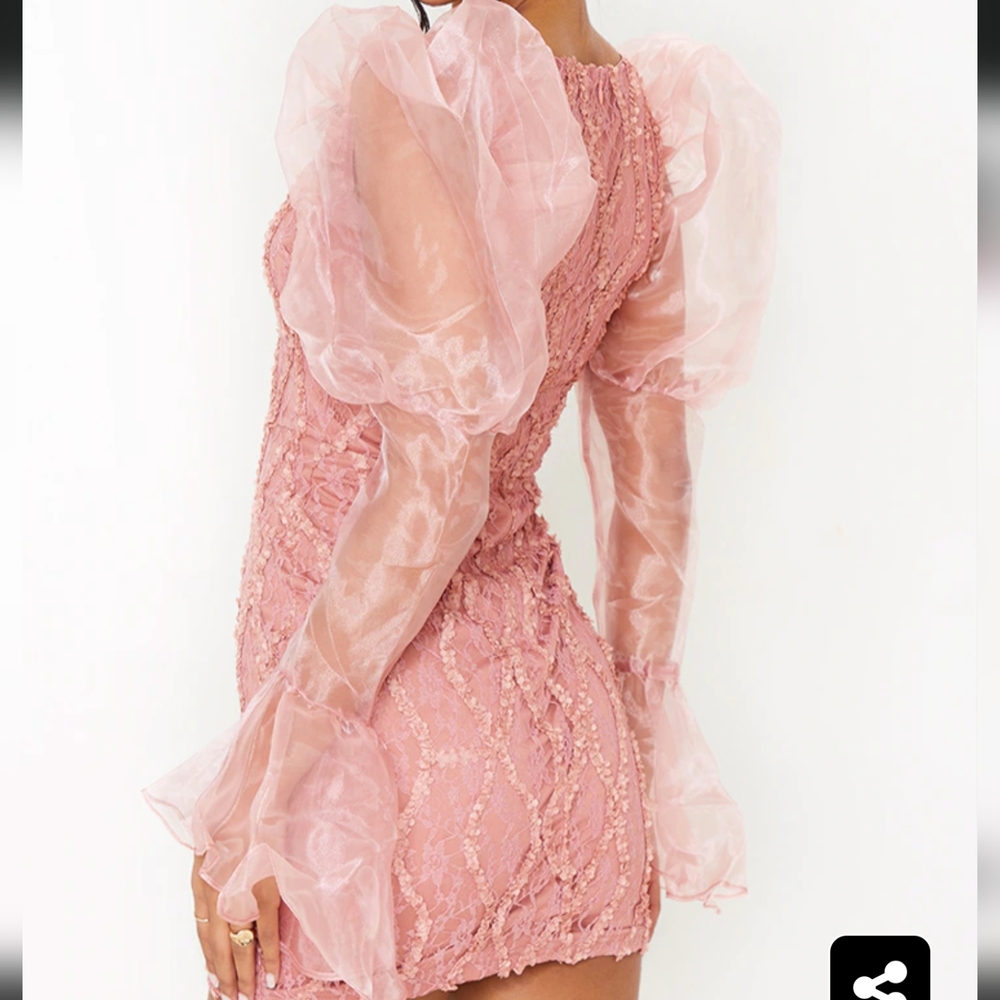 PLT Lovely Fancy Bubble Pink Organza Sleeve Lace Bodycon Dress Ballerina 🩷🩷🩷 - Picture 3 of 5